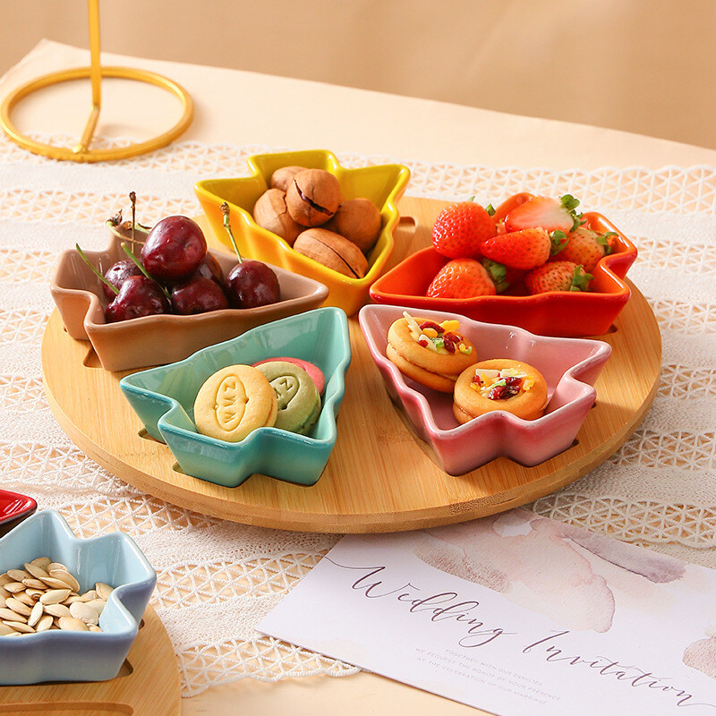 snack bowls ceramic; snacks serving set; christmas snack bowls