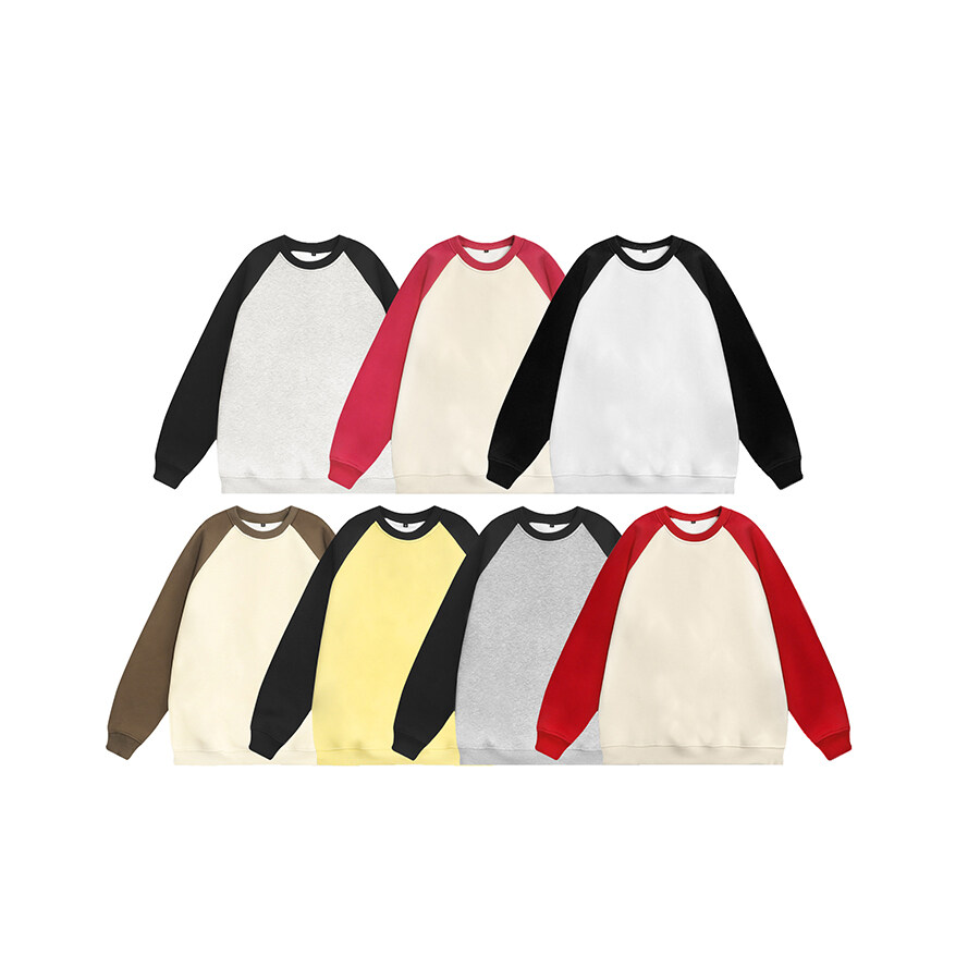 Wholesale 100% Cotton Crew Neck Sweatshirt Blank Oversized Pullover Hoodie Plain With Different Colored Sleeves