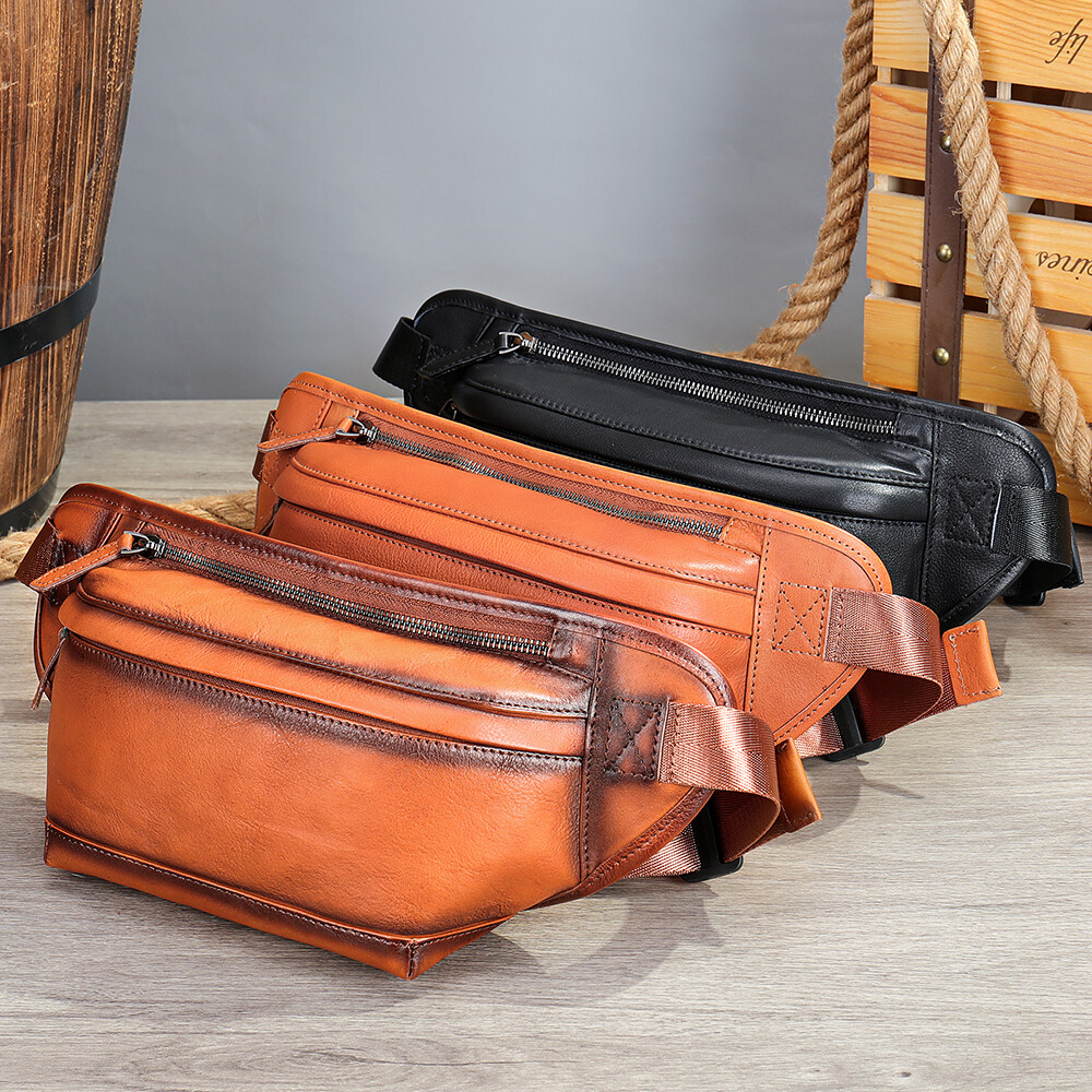 Multifunctional Large Genuine Leather Men Waist Bag Chest Bag For Men