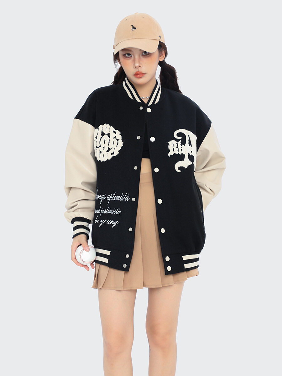 Winter Stylish Embroidery Plus Size Women Letterman Varsity Jacket