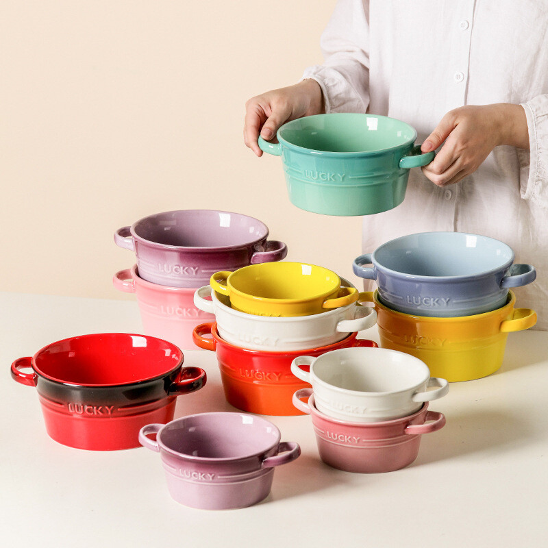 7/8.5 Inch Oven Safe Ceramic Soup Bowls With Two Handles