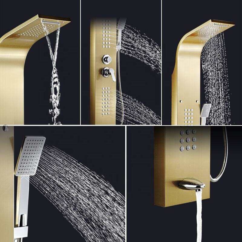 Brushed Golden Nickel Shower Panel Smart Spa Jets Stainless Steel