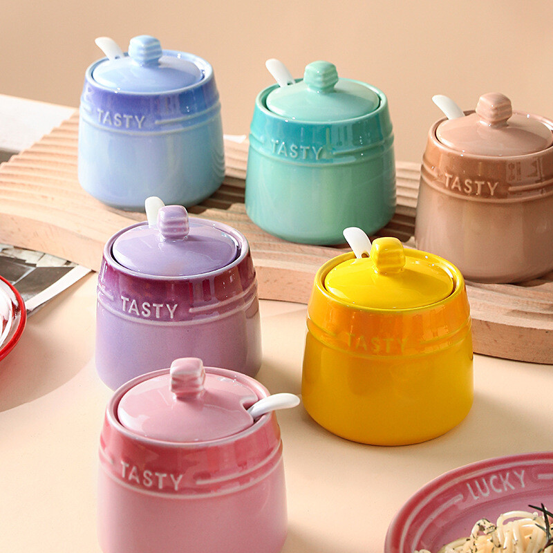 ceramic jars with lids wholesale,ceramic spice jar,sugar canister with spoon