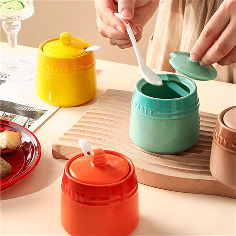 ceramic jars with lids wholesale,ceramic spice jar,sugar canister with spoon