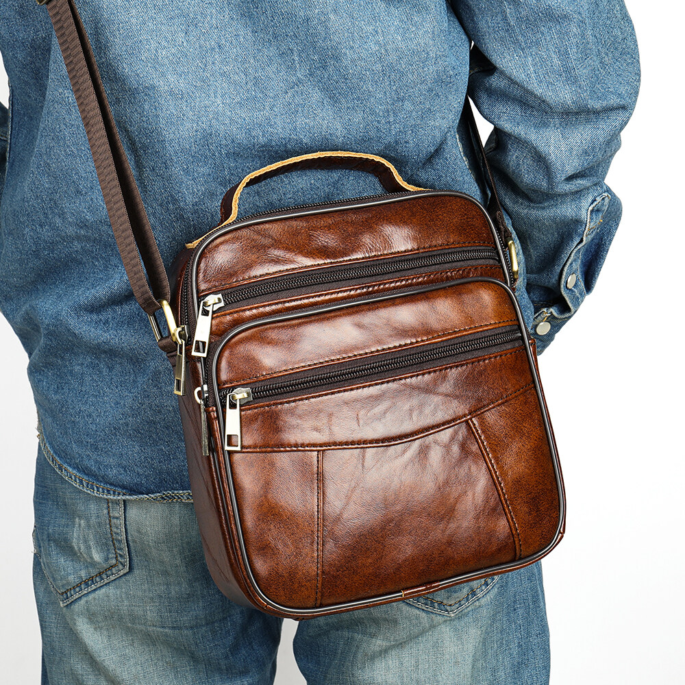 Genuine Leather Casual Men's Crossbody Bags Shoulder Bag for Men