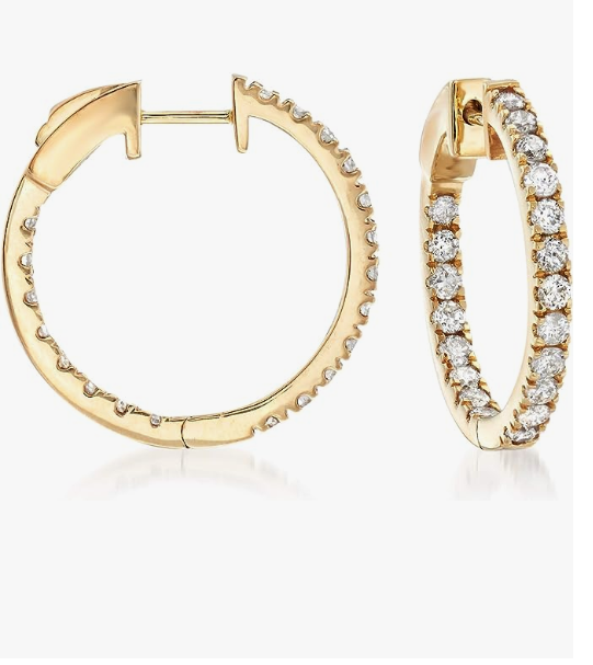 1.50 Carat Inner and Outer Diamond Hoop Earrings in 18kt Yellow Gold