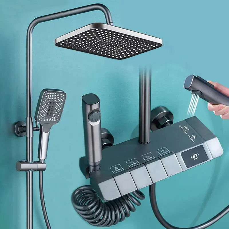 2024 New Design Piano Key Shower Set Rainfall Shower Head Gun Grey Color