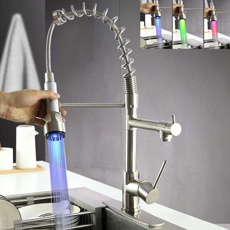 LED Kitchen Faucet with Deck Plate and Pull Down Spray Function