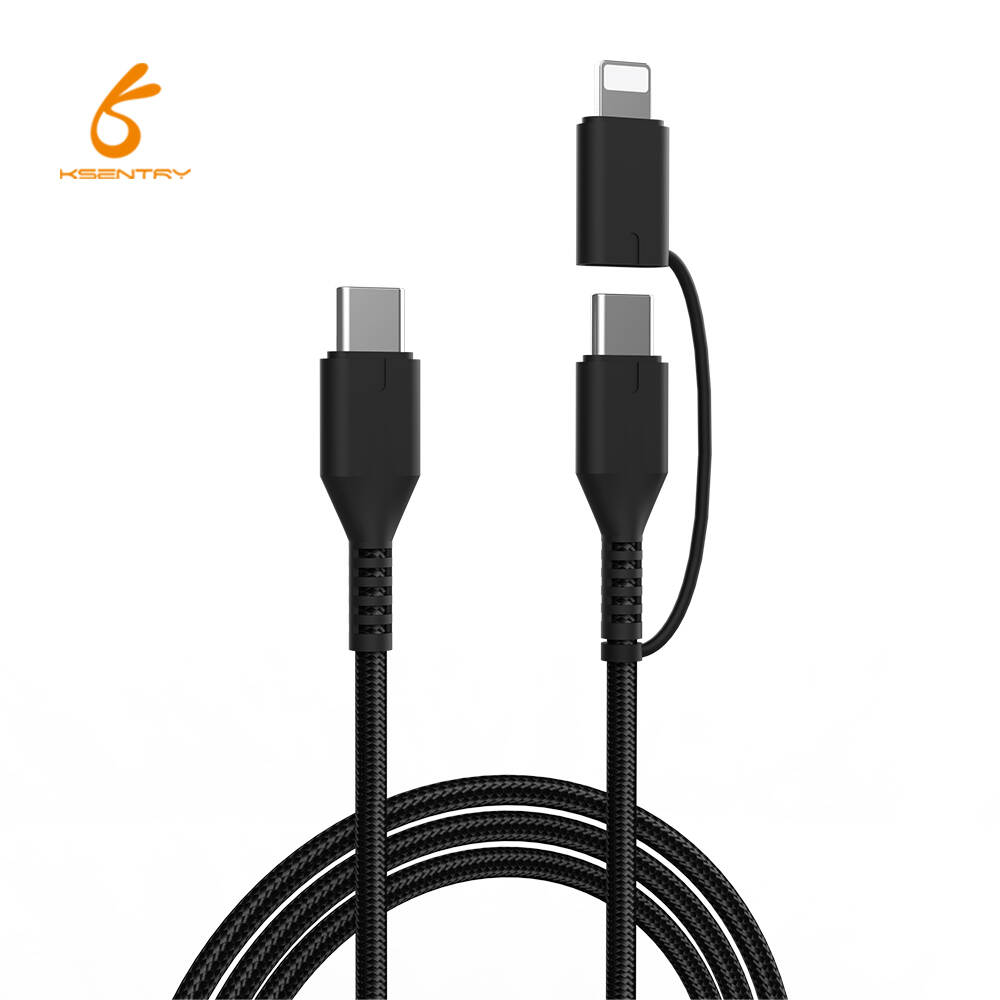 2-in-1 USB C Lightning Cable PD60W Multiple Charging Cord with Type-C/Lightning Connectors Durable Braid Fast Charging Cable