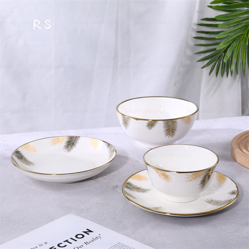 Unique Leaf White Stoneware Dishes With Gold Trim