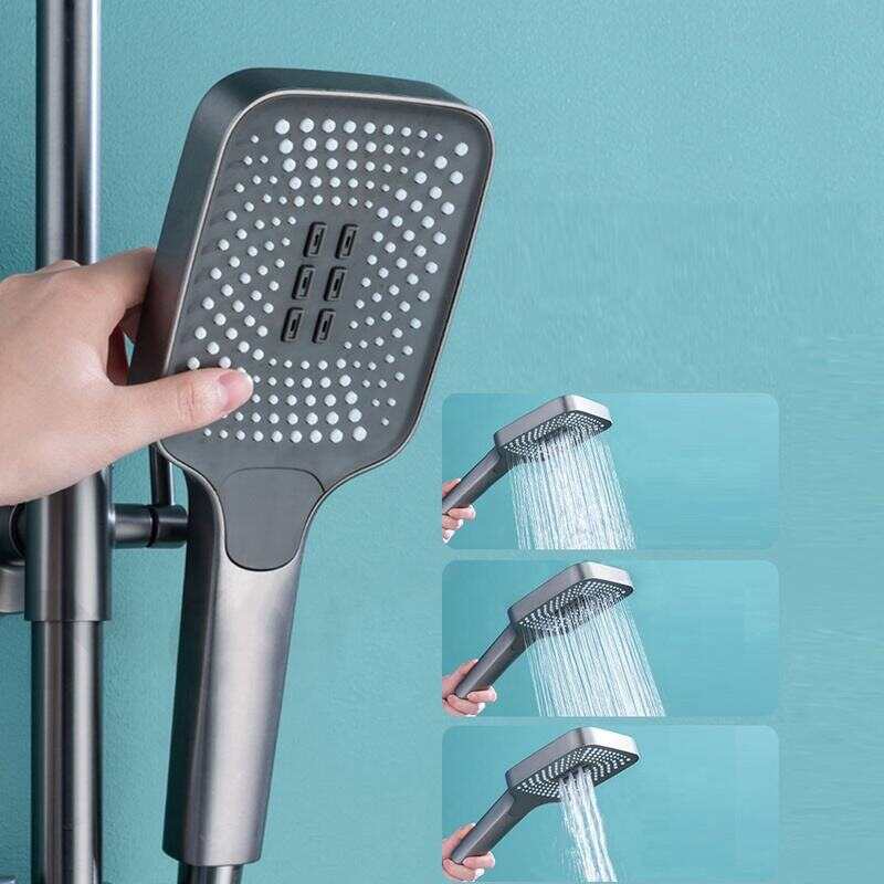 Wall Mounted Bathroom Shower Set Luxury Brass Rainfall Shower Mixer Gun Grey Piano Shower Faucet