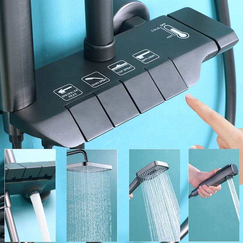 Wall Mounted Bathroom Shower Set Luxury Brass Rainfall Shower Mixer Gun Grey Piano Shower Faucet