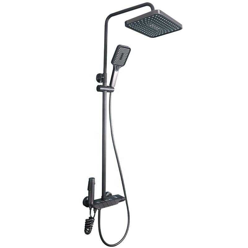 Wall Mounted Bathroom Shower Set Luxury Brass Rainfall Shower Mixer Gun Grey Piano Shower Faucet