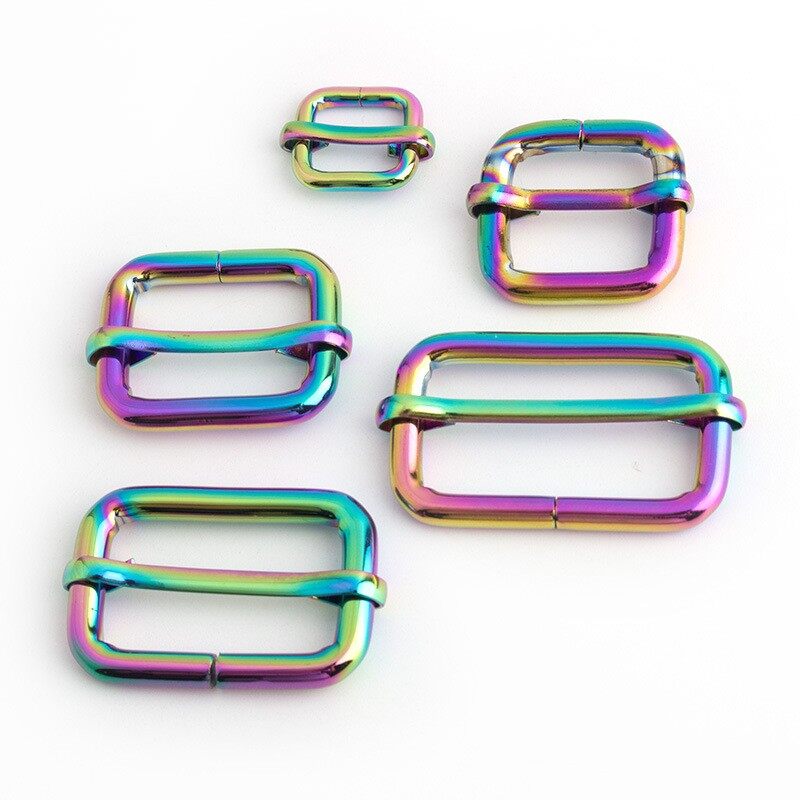 Wholesale Handbag Hardware Rainbow Strap Metal Slider Buckle Ring Adjuster Tri-glide Buckle For Bags