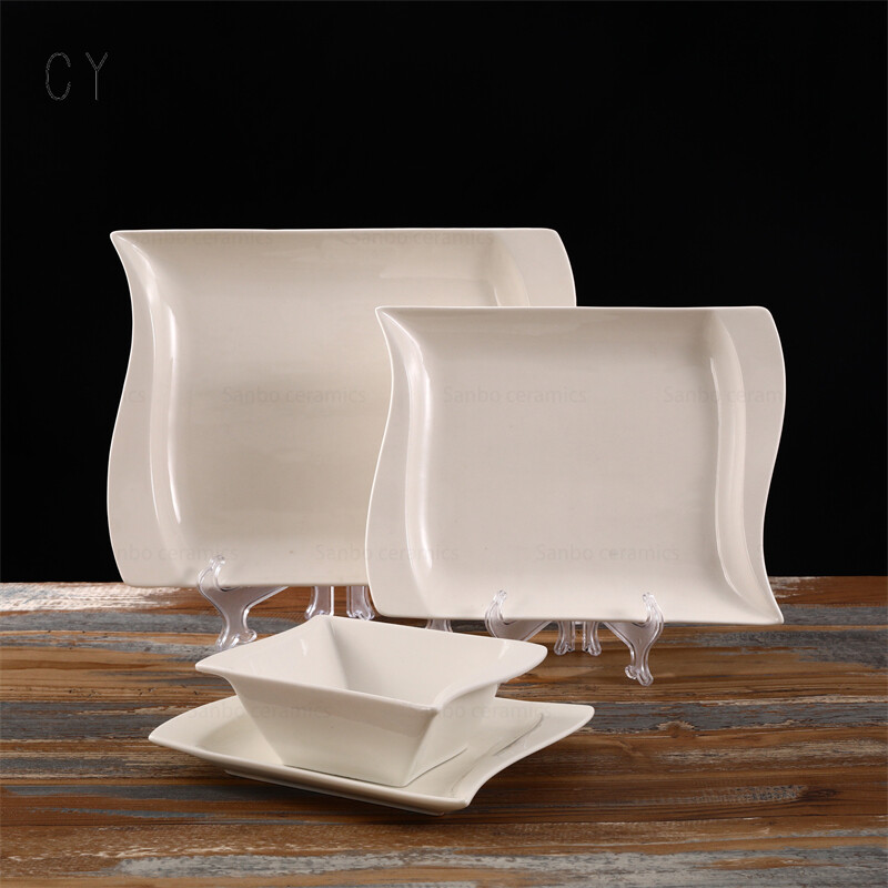 Fine Pure White Modern Wave Shaped Ceramic Dinner Set