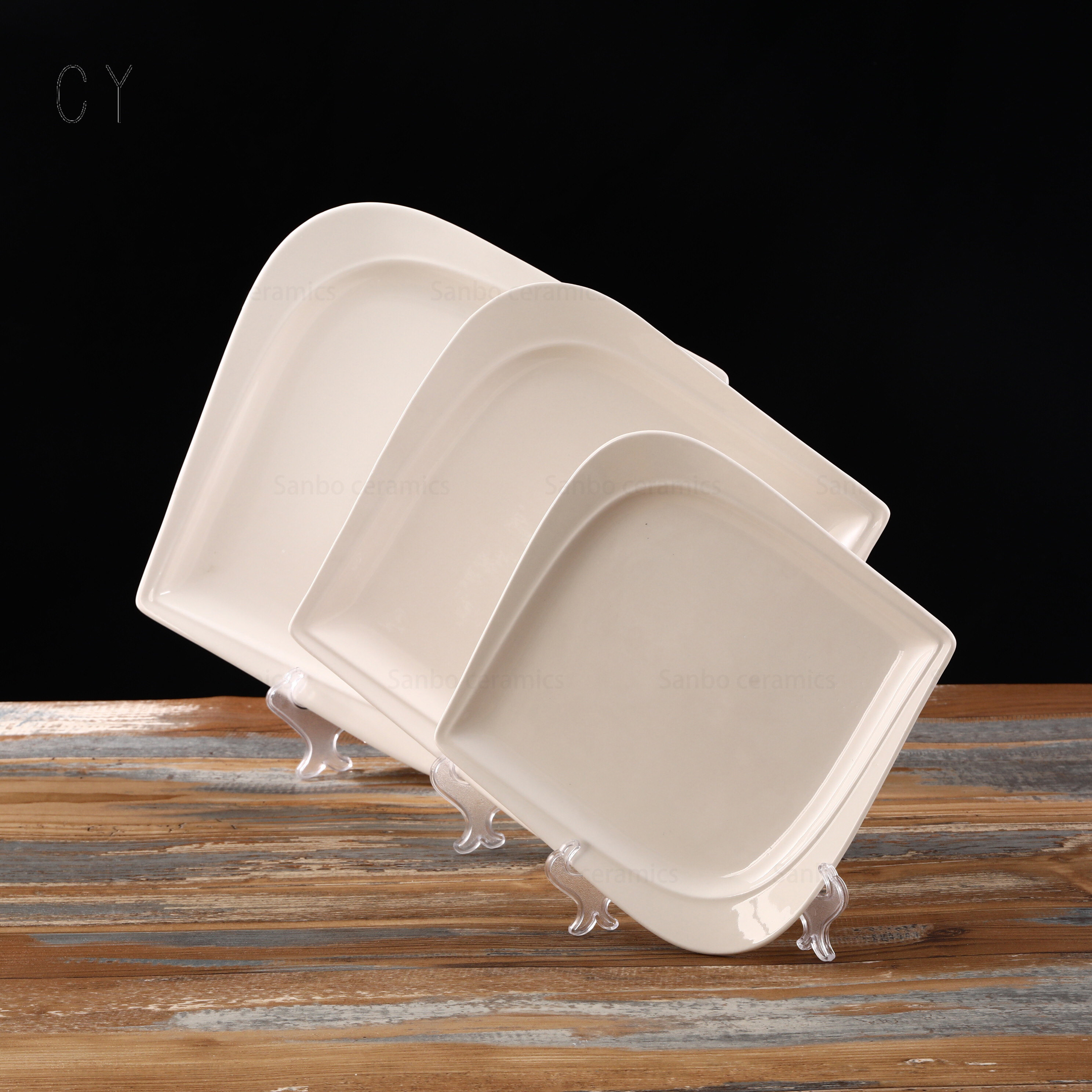 Cheap Square Flat White Plate Sets with Curved Edges