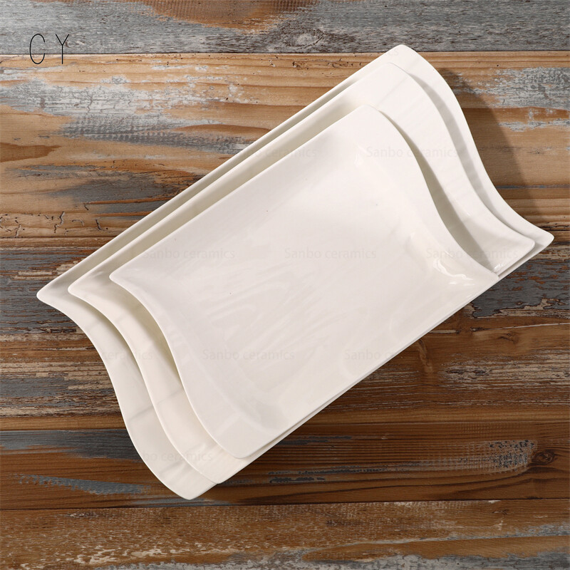 Wholesale Unique Wave Shape White Ceramic Plate Set