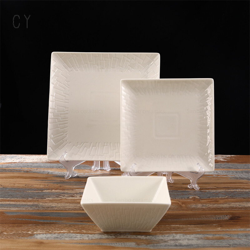 Minimalist Rectangular Porcelain Dinnerware Set for Hotel