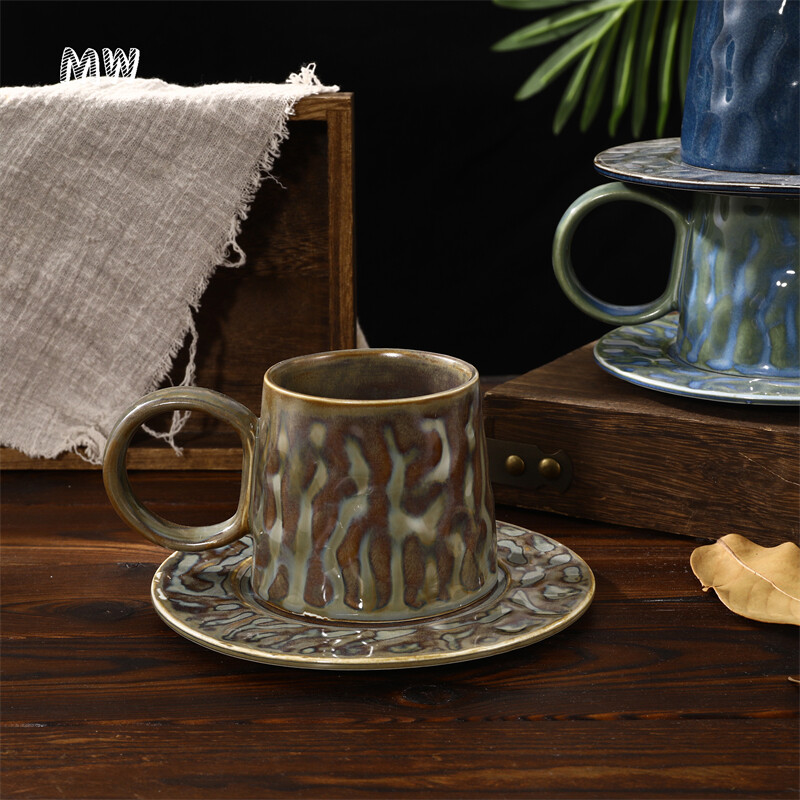 coffee cup with saucer；unique coffee cups；pottery coffee cups