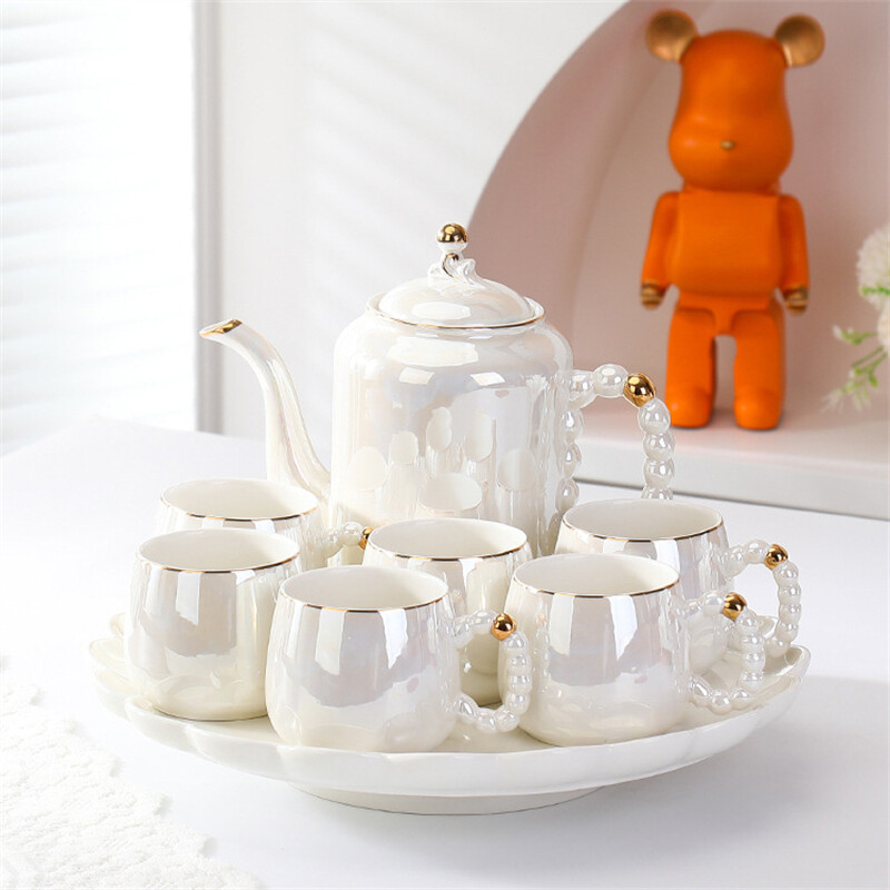 Modern Pearl Glaze Ceramic Tea Serving Pot and Cup Sets