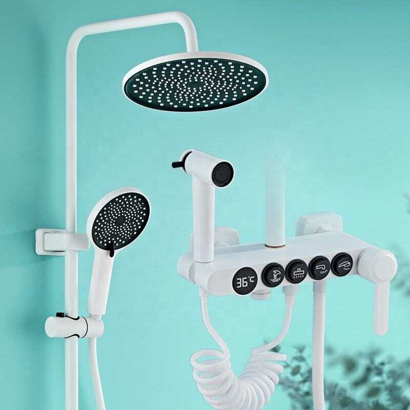 Bottom Thermostatic Digital Display Shower Set Plating With White Color