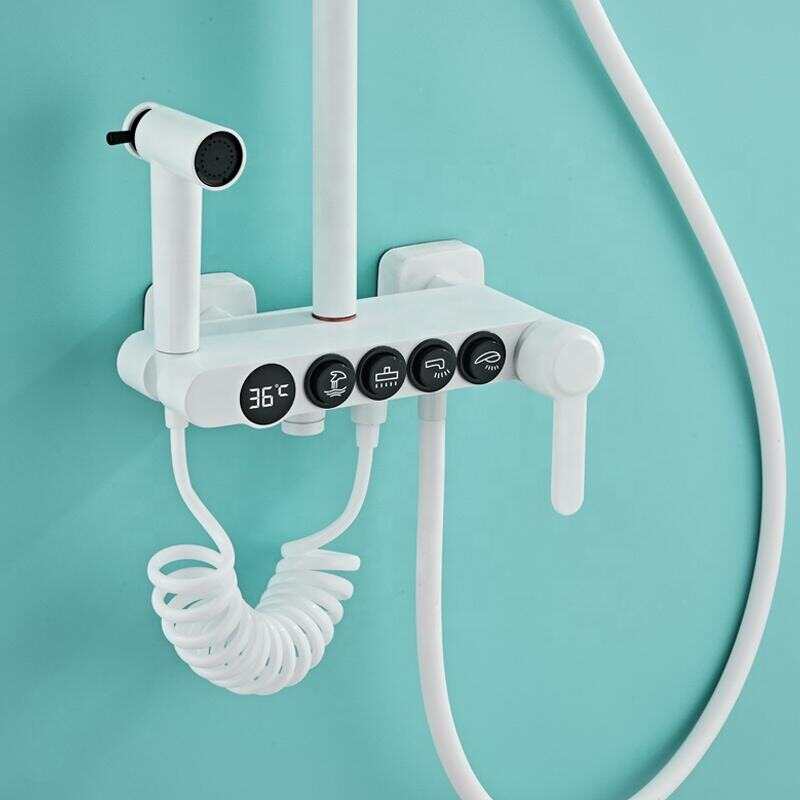 Bottom Thermostatic Digital Display Shower Set Plating With White Color