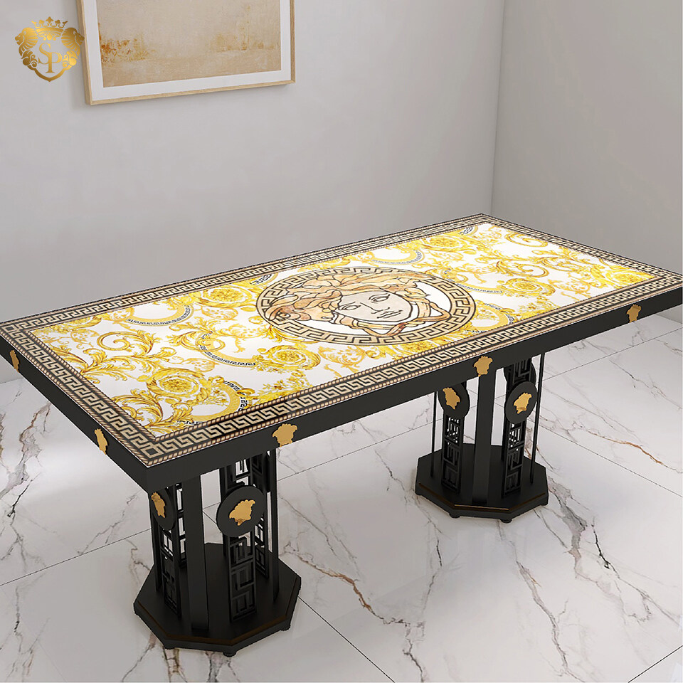 Luxe klassieke Italiaanse stijl meubels woonkamer tafel sets thuis meubels gehard glas sintered stone eettafel se