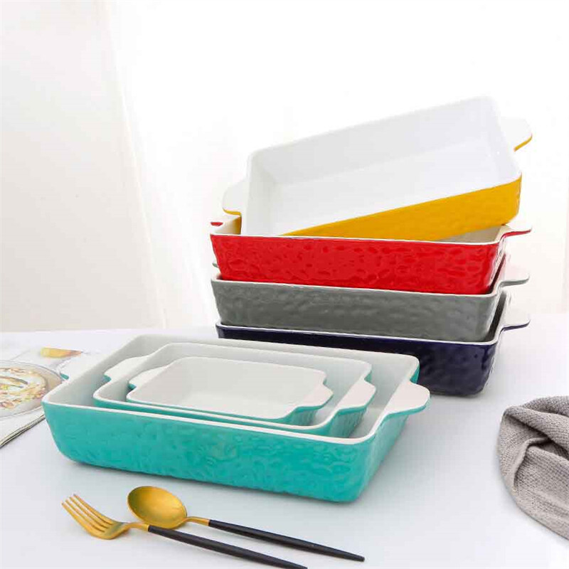 3 Sizes Colorful Stone-textured Ceramic Baking Pan