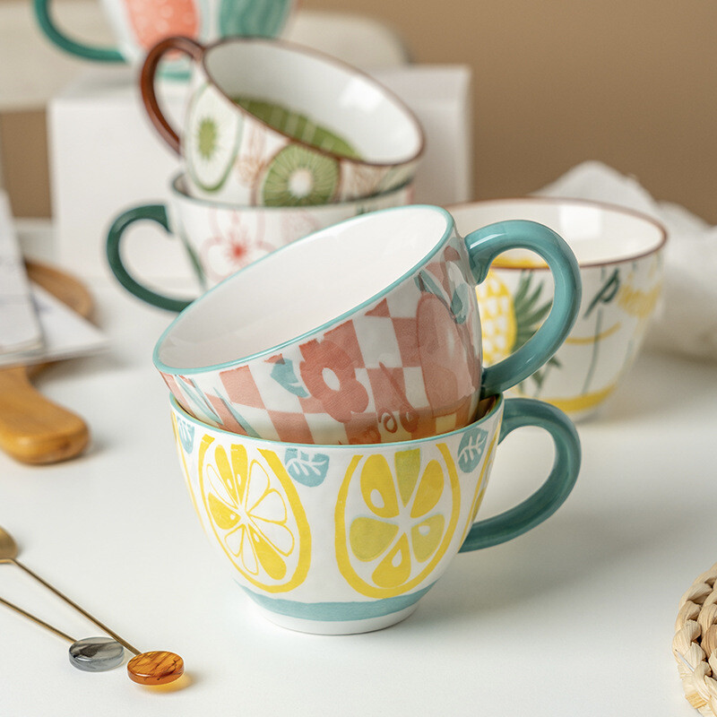 Cute Fruit Pattern Ceramic Breakfast Mug with Handle