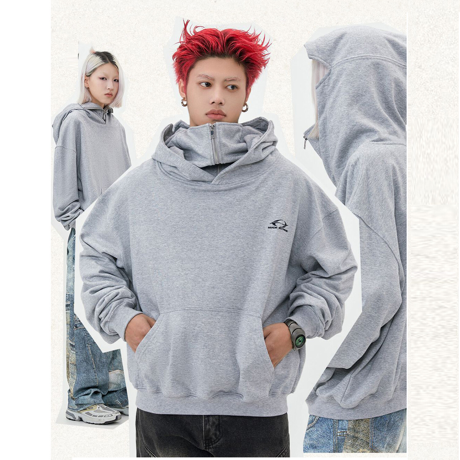 High Mock Neck Zip Up Hoodie