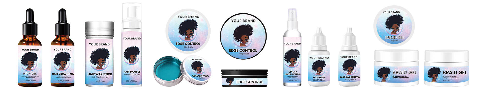 YOUR LOGO Locks Braid Foam Long Lasting Mousse for Style & Shine No Frizz or Fraying Moisturizes & Seals Braids Locks Twists,YOUR LOGO Edge Control Perfect Long Lasting No White Residue Extreme Strong Hold High Shining with Aloe Natural Formula Hair Gel,YOUR LOGO Lace Melt Spray Extreme Firm Hold (Supreme) Flawless Natural and Seamleass finish No Residev Long Lasting Formula,YOUR LOGO Tinted Lace Precison Parting Pen Dark Brown Light Brown Medium Brown Wig Lace Tint Long Lasting Formula Blends Natural,YOUR LOGO Tinted Lace Precison Parting Pen Dark Brown Wig Lace Tint with Brush Applicatior Easy to use Long Lasting Formula