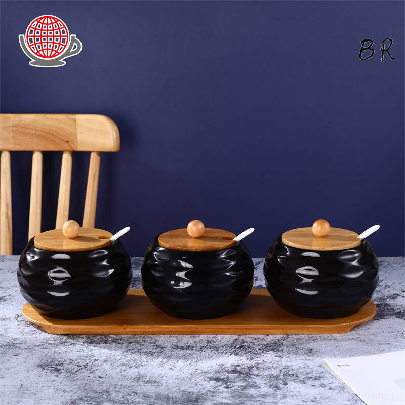 modern kitchen canisters,bamboo lid spice jars,black storage jars