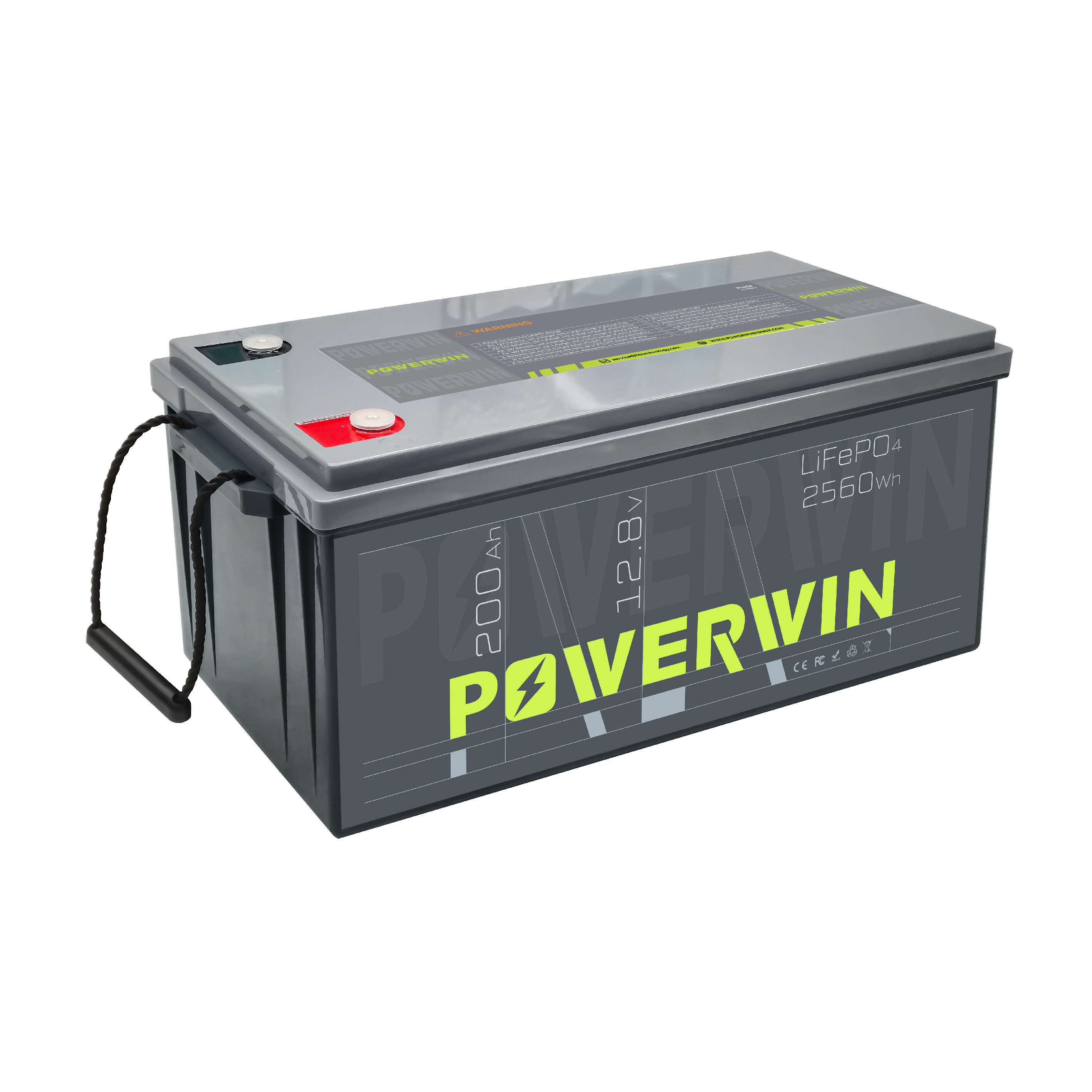 POWERWIN 12.8V 200Ah LiFePO4 Battery Built-in 100A BMS Fully Charged in 2560Wh Perfect For RV, Camping, Solar System, Outages