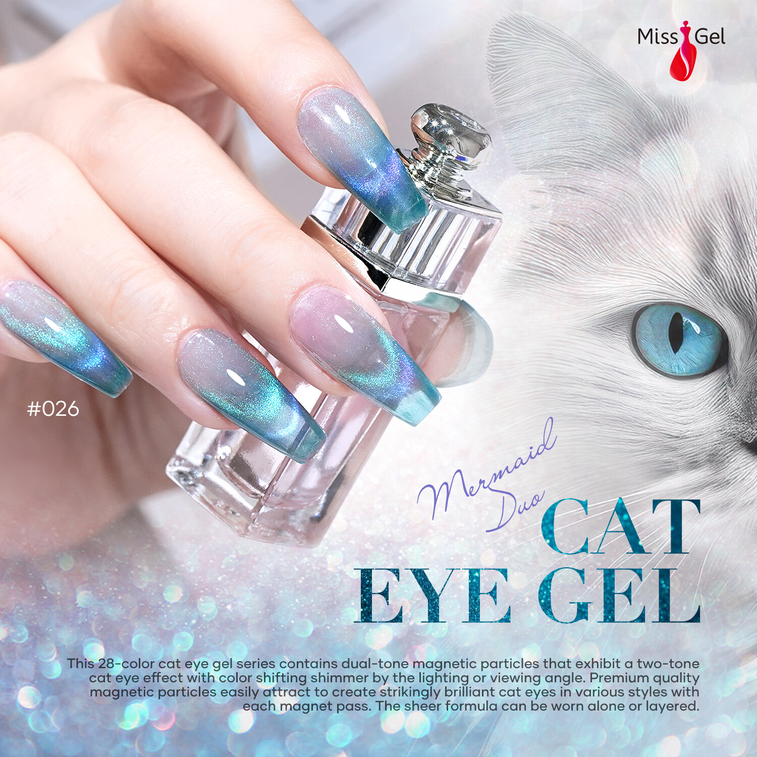 Uña de ojo de gato de doble color; Camaleón de doble colores; gel de ojo de gato de doble color; gel de ojo de gato de chamelona; Policio para gel de gato de camaleón; esmalte de gel de ojos de gato; esmalte de gel magnético; 9d gel de gel de gato esmalte