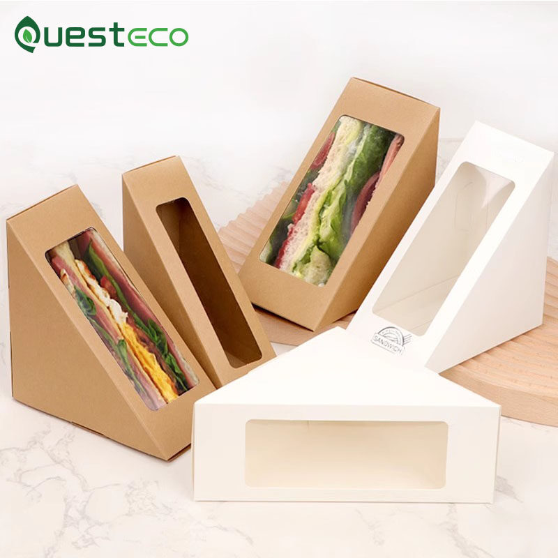 Wholesale Kraft White Paper Custom Food Disposable Breakfast Bread Dessert Packaging Sandwich Box