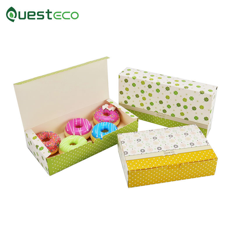 Customize Printed Logo Self-Folding Food Paper Small Pastry Mini Donuts Box for Party