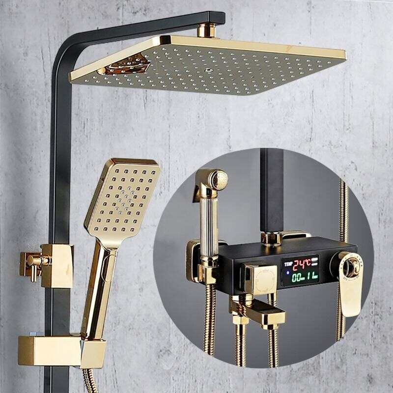 shower set wall mounted brass tap Bathroom taps luxury brass kits rain rainfall showerset mixer faucet set digital shower mixer