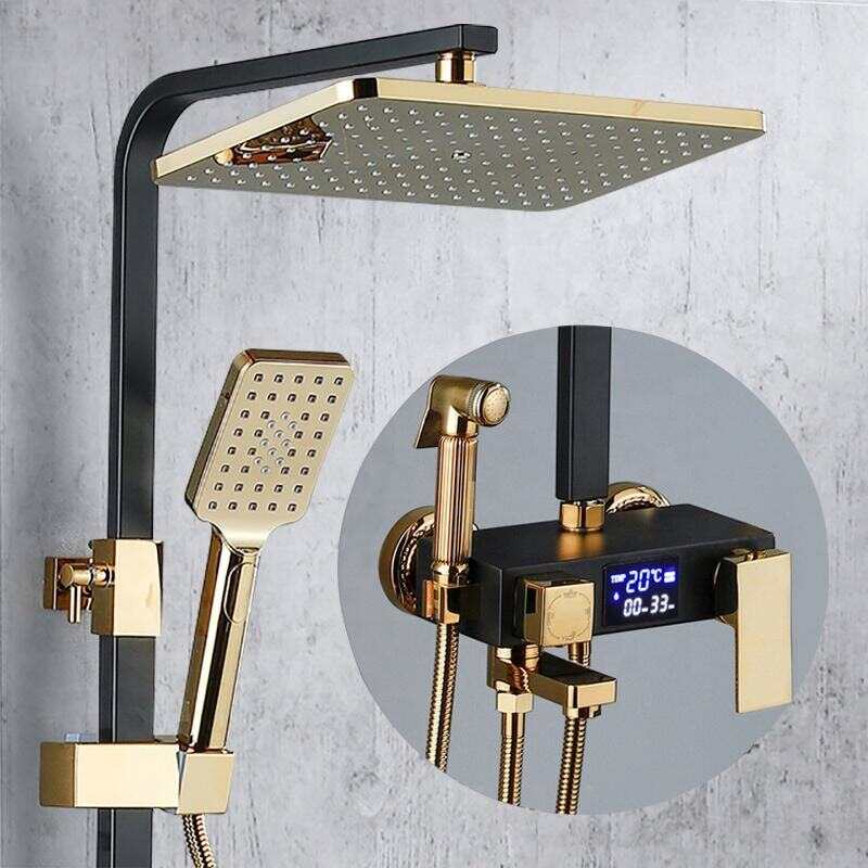 shower set wall mounted brass tap Bathroom taps luxury brass kits rain rainfall showerset mixer faucet set digital shower mixer