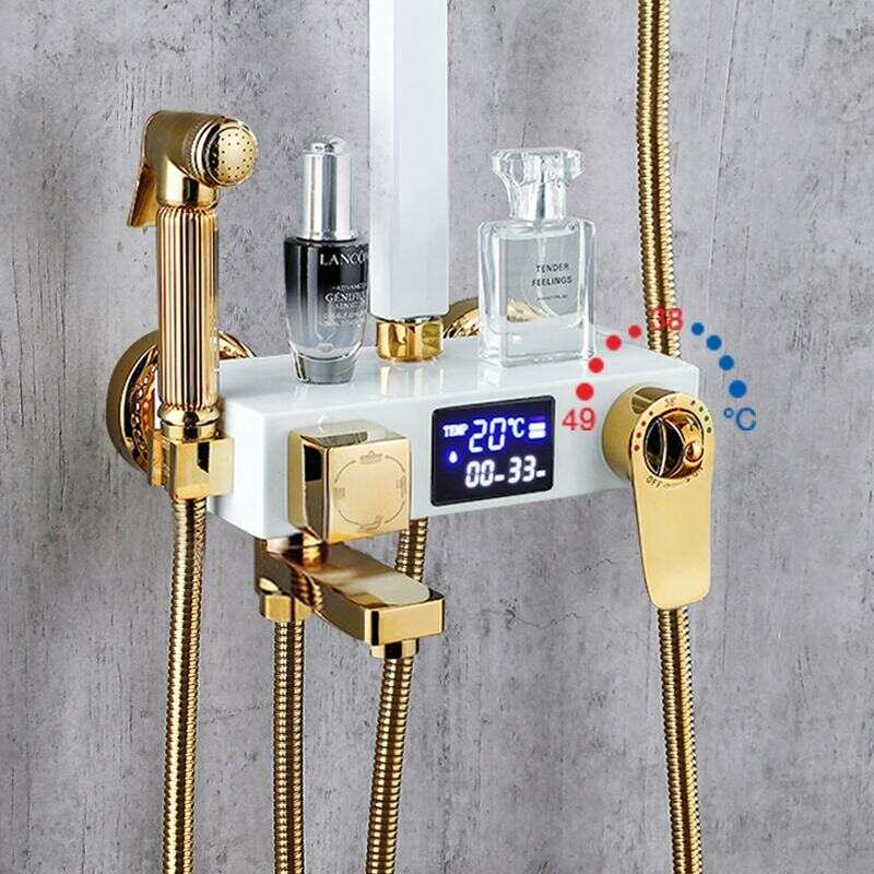 shower set wall mounted brass tap Bathroom taps luxury brass kits rain rainfall showerset mixer faucet set digital shower mixer