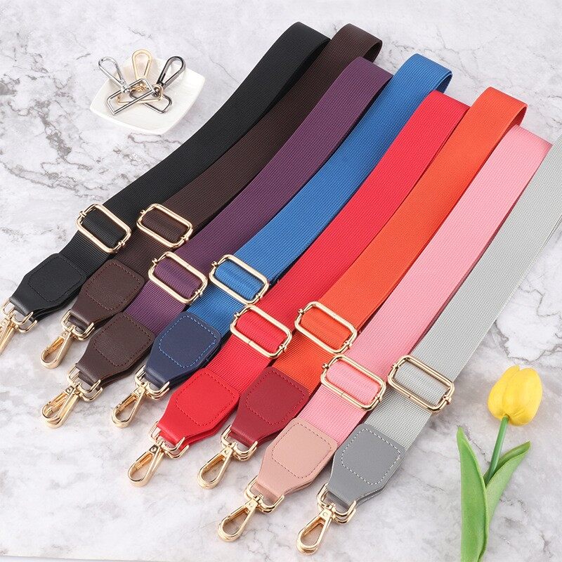 3.8cm Wide Custom Nylon Shoulder Strap With Leather Ends Wholesale Replacement Adjustable Crossbody Bag Straps