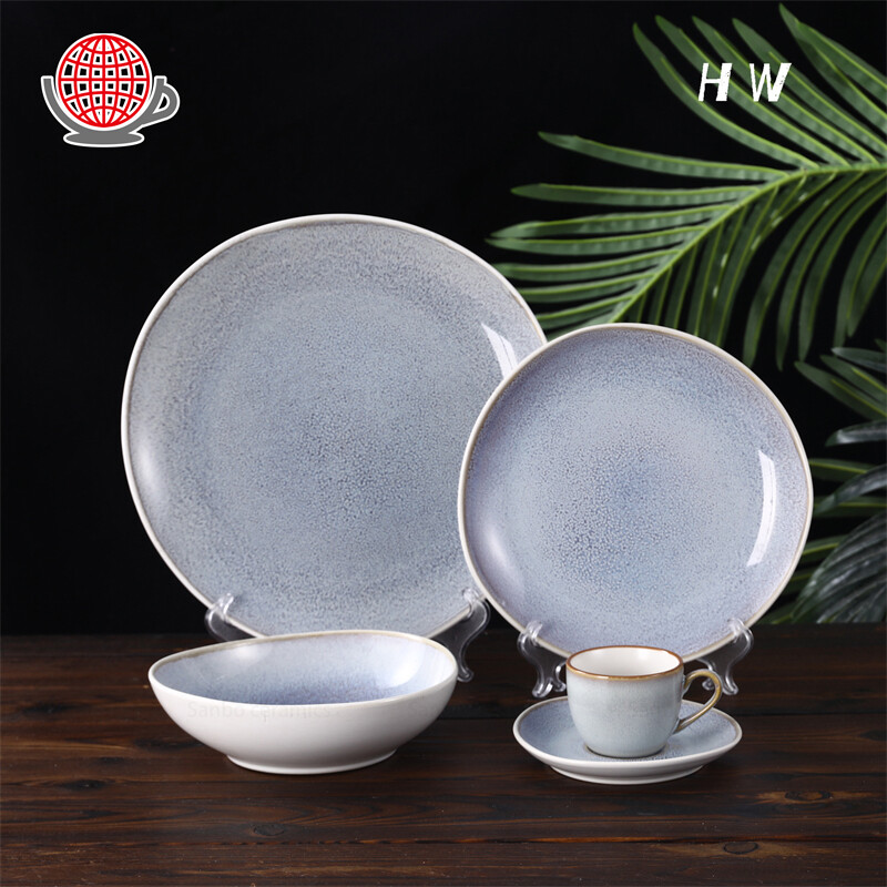 Beautiful Blue Speckled Glaze White Crockery Dinnnerware