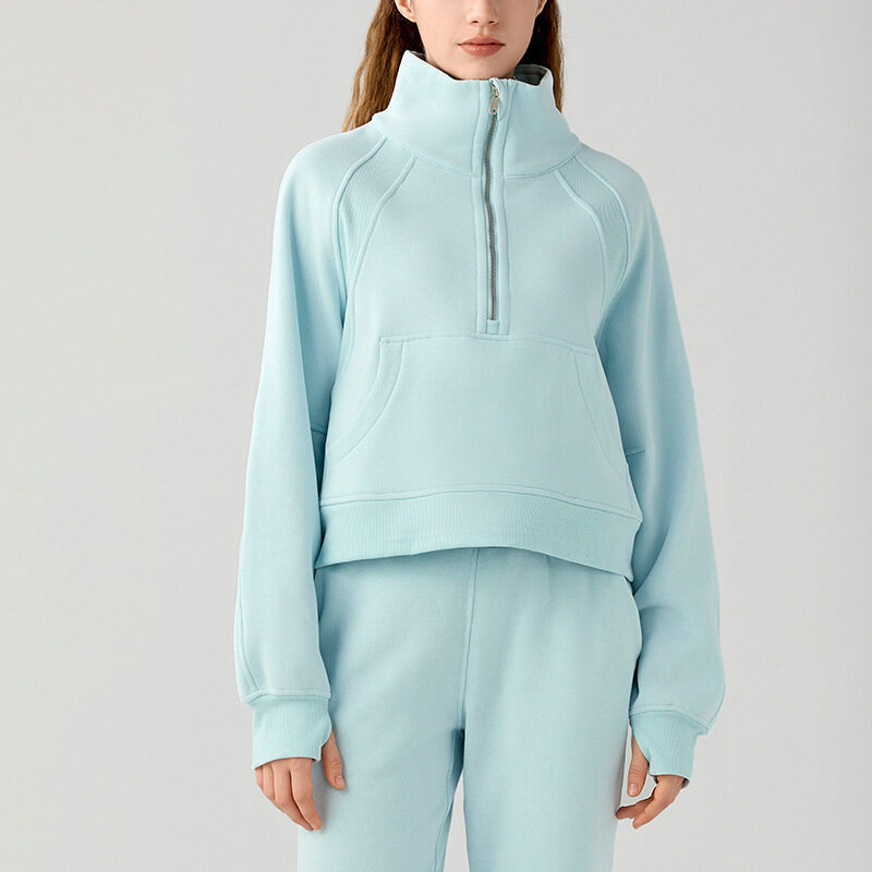 Casual Running Warm Fleece Thickened Sports Half Zip High Collar Sweater for Women