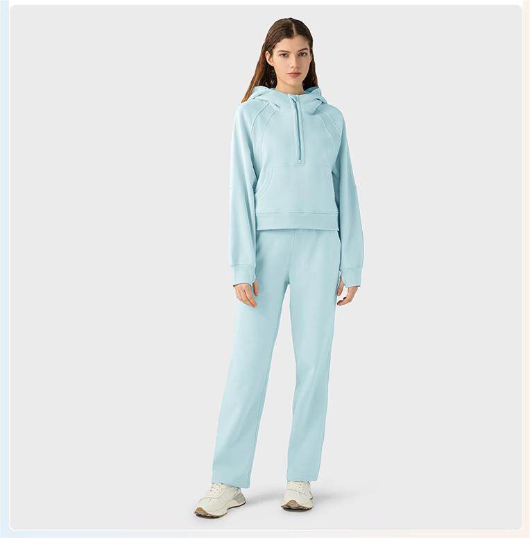 Short Length Half Zip Loose Fit Yoga Workout Jacket Warm Fleece Lined Sports Hoodie for Women
