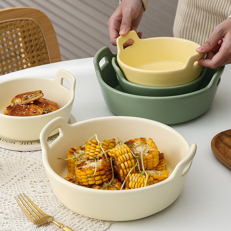 Large Size Microwave-safe Ceramic Bowls with Handles