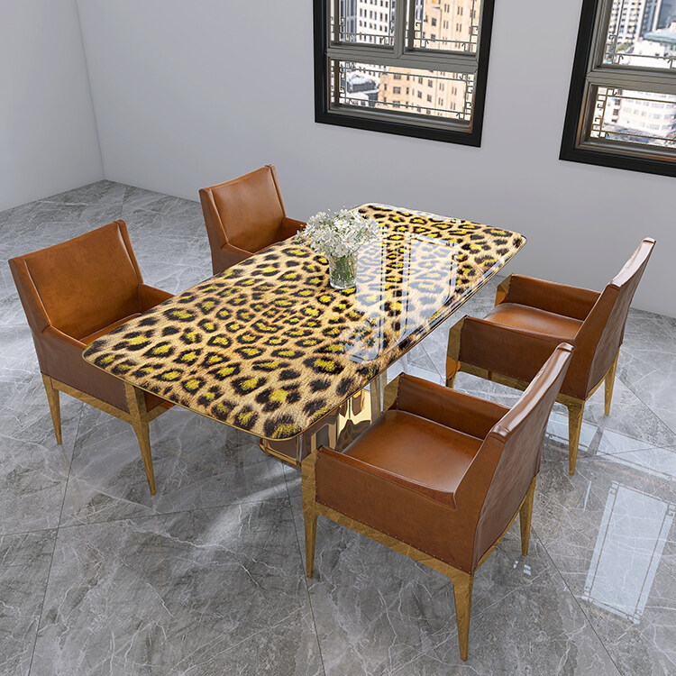 Modern leopard print furniture countertop sintered stone dining table set rectangular dining room sets 6 chairs table furniture