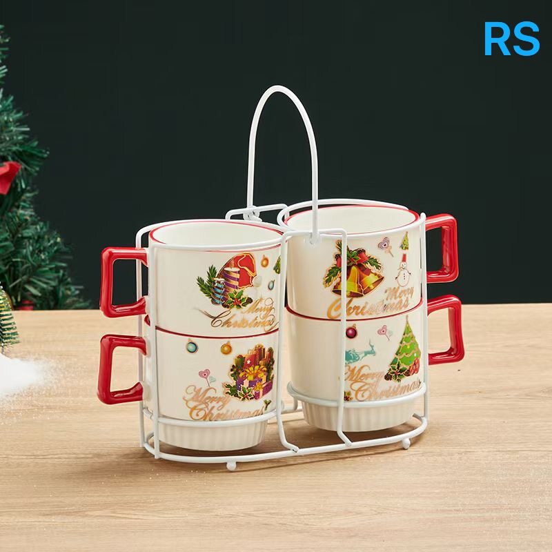 Set 4 Christmas Porcelain Stackable Cup Coffee Mug Bulk