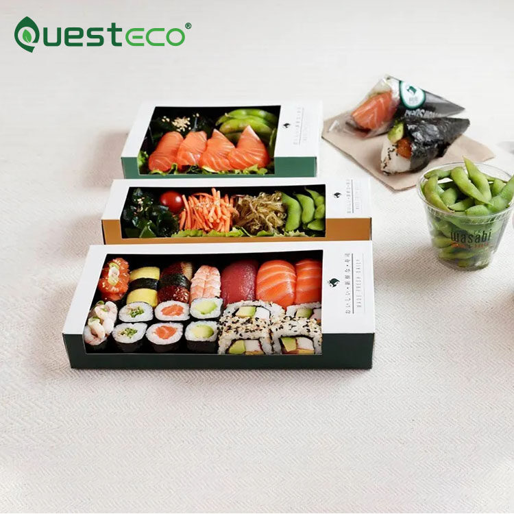 Disposable Takeaway Custom Logo New Design Kraft Sushi Paper Box Packaging Tray With Window