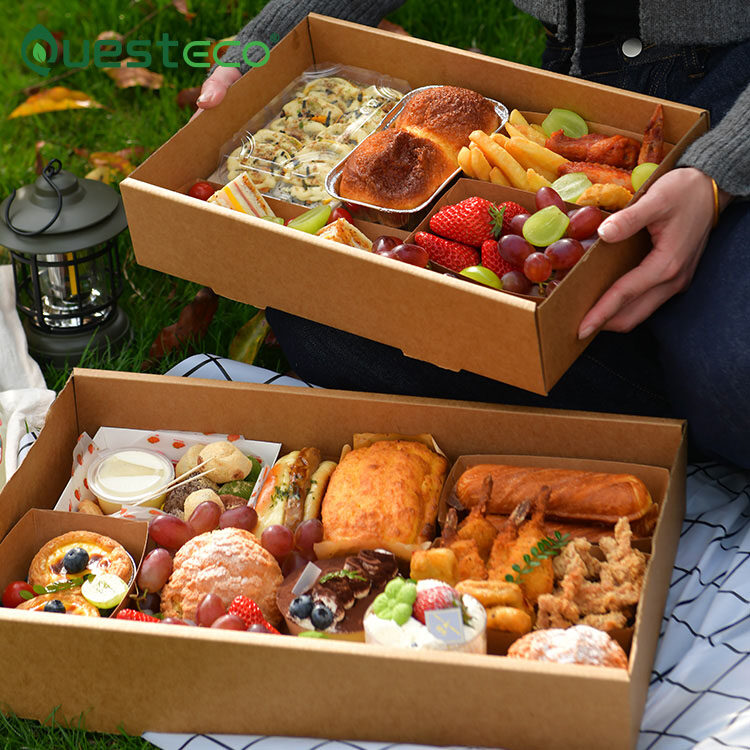 Customize Disposable Takeaway Food Fried Chicken Fries Burger Catering Portable Lunch Box For Picnic Cake Box Snack Tote Picnic