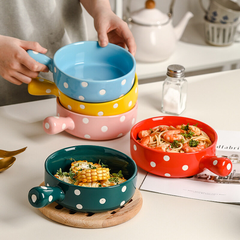 Wholesale Soup Bowls with A Handle with Dot Pattern