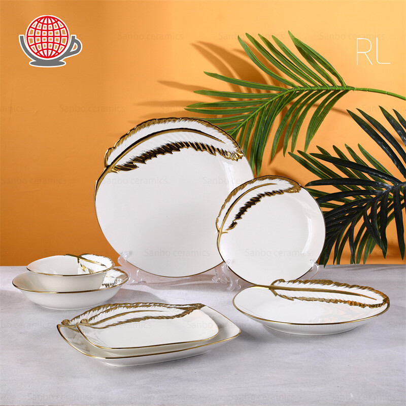 Best Custom Gold and White Dishes with Feather Pattern